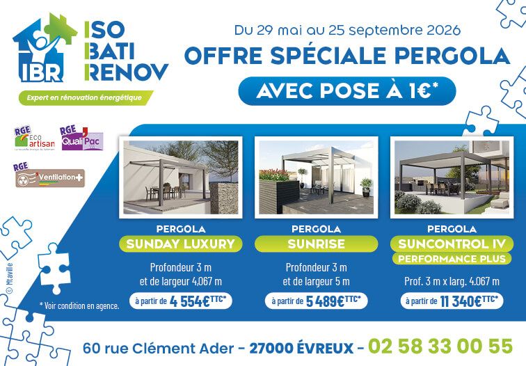 Offre spéciale sur les pergolas - pose à 1€